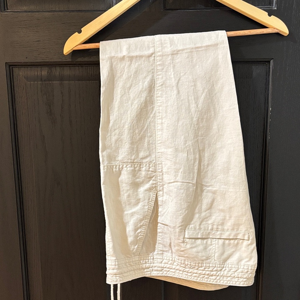 American Eagle Outfitters Cream Drawstring Midi Trousers